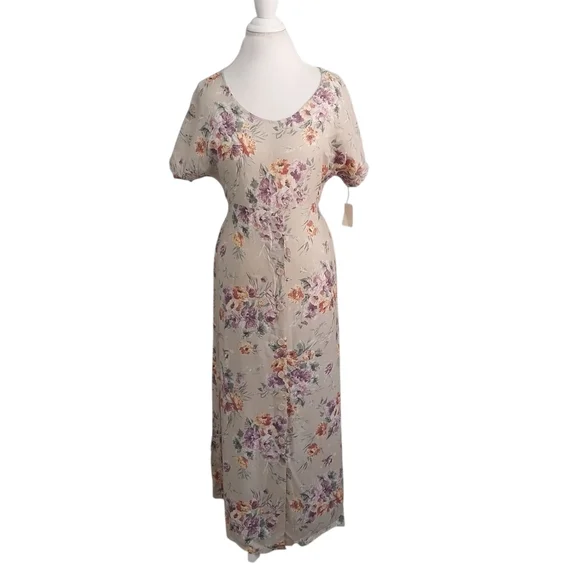 Vtg Susan Burrowes Size Large 90s Country Springtime Floral Cottagecore Dress - Picture 3 of 16